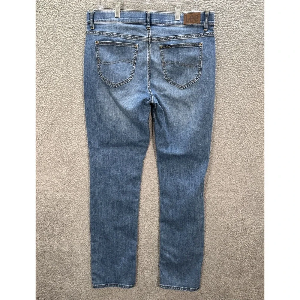 Lee Jeans Womens 16 Long Blue‎ Regular Fit Straight Distressed Denim Workwear